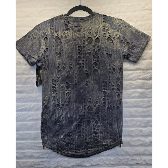 7even Souls Distressed Burnout T-Shirt Mens Small Gray Gold New Side Zip - Picture 6 of 8